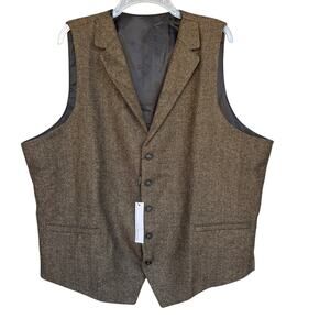 VOBOOM Vest Mens 3XL Brown Herringbone Tweed Wool Blend Classic Suit Waistcoat